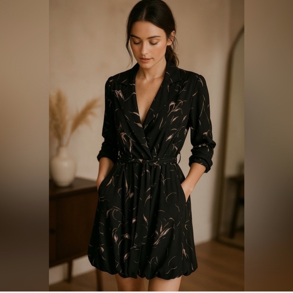 Babaton Black Trench Coat with Cream Accents